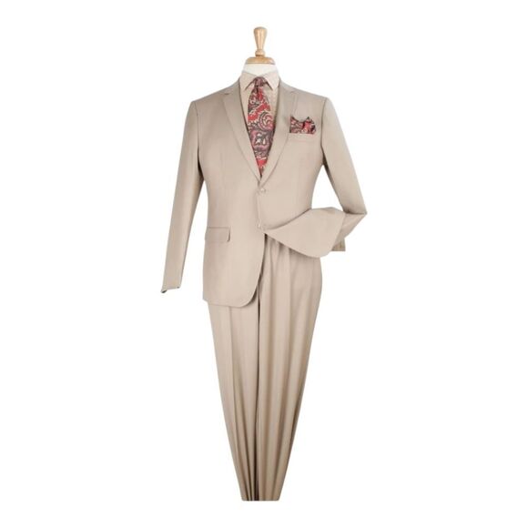 APOLLO KING MEN'S 2 PIECE MODERN FIT SOLID TAN EXECUTIVE SUIT. 5604 - Picture 2 of 2